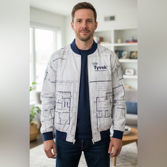 Other - LESLIE JORDAN Tyvec Vintage Cobain Nylon Blueprint Bomber Jacket Men’s XXL